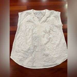 Sundance White Textured Crinkled Lace Tee Blouse Sz XL